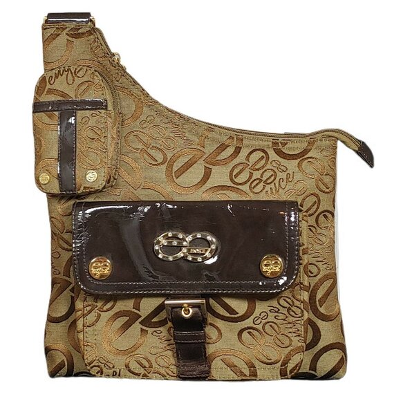 Enyce Designer Crossbody Satchel Purse Shoulder Bag Brown w Gold Hardware Logo - Picture 6 of 6